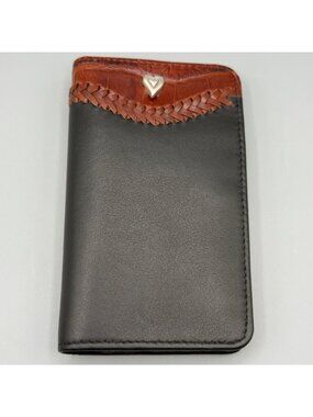 Vintage Brighton Wallet Black Brown Croc Embossed Leather Fold Over